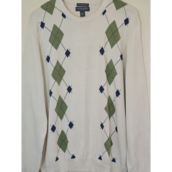 Lyle & Scott Argyle Pullover Sweater Mens Size Large Combed Cotton V Neck Golf - Picture 6 of 9